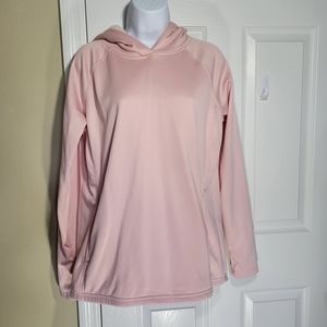 Pink Hooded Sweatshirt with Pockets and Thumb Holes.